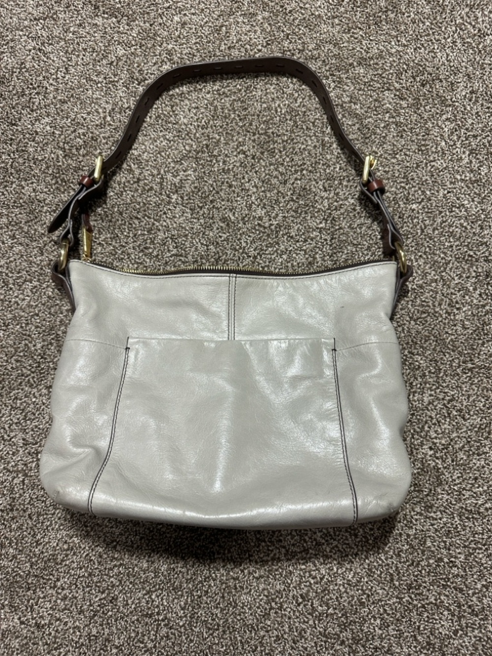 Hobo Charlie leather Shoulder Bag in Light Gray with Brown Strap